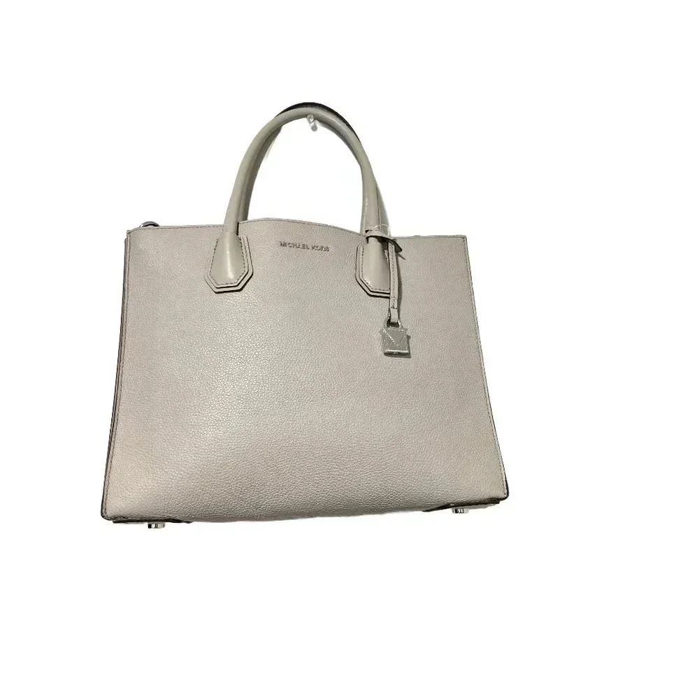 Michael Kors Mercer Large Convertible Pearl Grey Leather Tote Bag